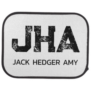 MINIMALIST BLACK THREE LETTER MONOGRAM NAME WHITE CAR FLOOR MAT