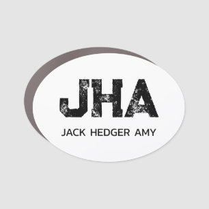 MINIMALIST BLACK THREE LETTER MONOGRAM NAME WHITE CAR MAGNET