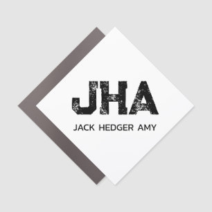 MINIMALIST BLACK THREE LETTER MONOGRAM NAME WHITE CAR MAGNET