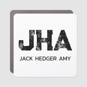 MINIMALIST BLACK THREE LETTER MONOGRAM NAME WHITE CAR MAGNET