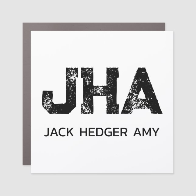 MINIMALIST BLACK THREE LETTER MONOGRAM NAME WHITE CAR MAGNET (Front)