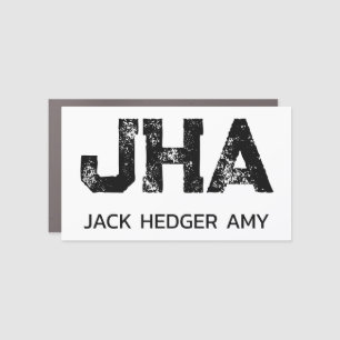 MINIMALIST BLACK THREE LETTER MONOGRAM NAME WHITE CAR MAGNET