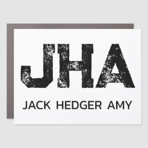 MINIMALIST BLACK THREE LETTER MONOGRAM NAME WHITE CAR MAGNET