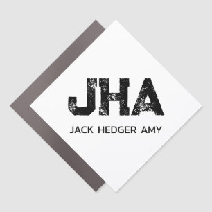 MINIMALIST BLACK THREE LETTER MONOGRAM NAME WHITE CAR MAGNET