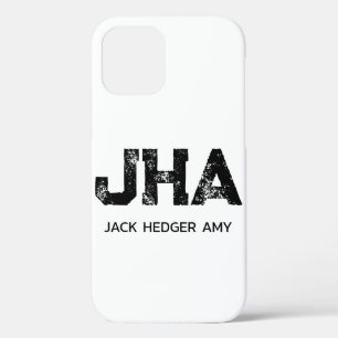 MINIMALIST BLACK THREE LETTER MONOGRAM NAME WHITE iPhone 12 CASE