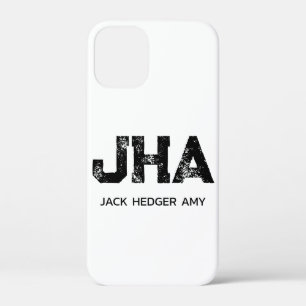 MINIMALIST BLACK THREE LETTER MONOGRAM NAME WHITE iPhone 12 MINI CASE