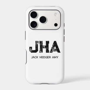 MINIMALIST BLACK THREE LETTER MONOGRAM NAME WHITE iPhone 17 PRO CASE