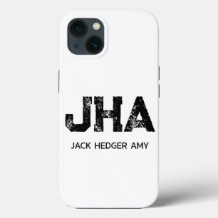 MINIMALIST BLACK THREE LETTER MONOGRAM NAME WHITE iPhone 13 CASE
