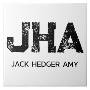 MINIMALIST BLACK THREE LETTER MONOGRAM NAME WHITE CERAMIC TILE