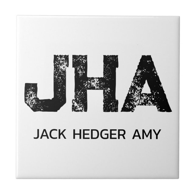 MINIMALIST BLACK THREE LETTER MONOGRAM NAME WHITE CERAMIC TILE (Front)