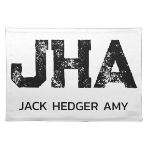 MINIMALIST BLACK THREE LETTER MONOGRAM NAME WHITE CLOTH PLACEMAT