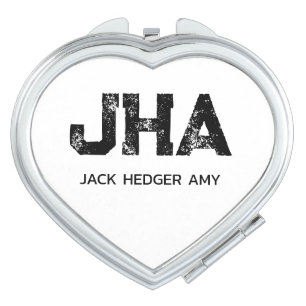 MINIMALIST BLACK THREE LETTER MONOGRAM NAME WHITE COMPACT MIRROR