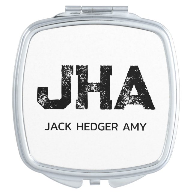MINIMALIST BLACK THREE LETTER MONOGRAM NAME WHITE COMPACT MIRROR (Front)