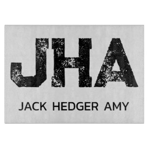 MINIMALIST BLACK THREE LETTER MONOGRAM NAME WHITE CUTTING BOARD