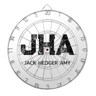MINIMALIST BLACK THREE LETTER MONOGRAM NAME WHITE DART BOARD