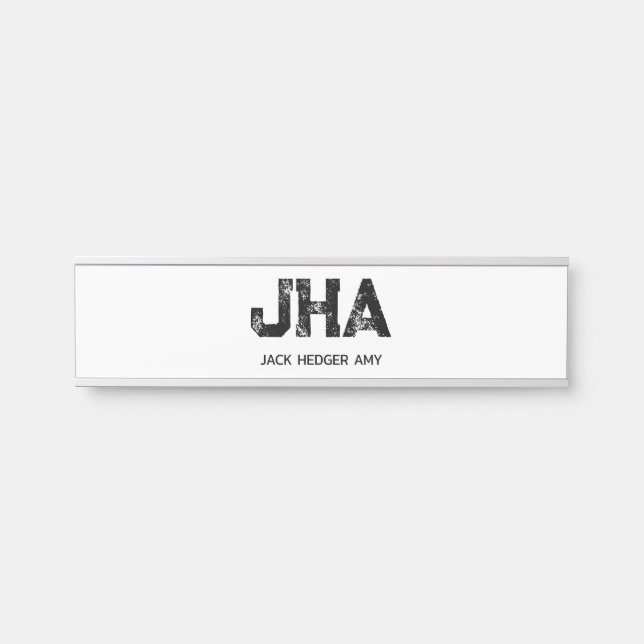 MINIMALIST BLACK THREE LETTER MONOGRAM NAME WHITE DOOR SIGN (Front)