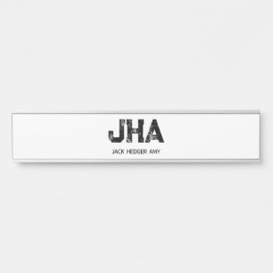 MINIMALIST BLACK THREE LETTER MONOGRAM NAME WHITE DOOR SIGN