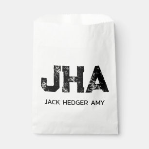 MINIMALIST BLACK THREE LETTER MONOGRAM NAME WHITE FAVOR BAG