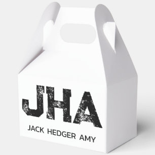 MINIMALIST BLACK THREE LETTER MONOGRAM NAME WHITE FAVOR BOXES