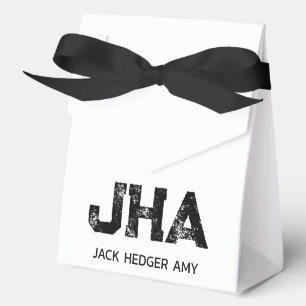 MINIMALIST BLACK THREE LETTER MONOGRAM NAME WHITE FAVOR BOXES
