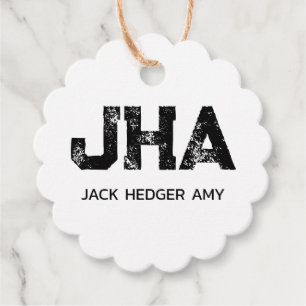 MINIMALIST BLACK THREE LETTER MONOGRAM NAME WHITE FAVOR TAGS