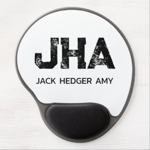 MINIMALIST BLACK THREE LETTER MONOGRAM NAME WHITE GEL MOUSE PAD
