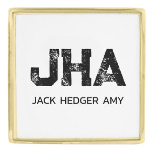 MINIMALIST BLACK THREE LETTER MONOGRAM NAME WHITE GOLD FINISH LAPEL PIN