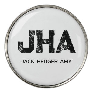 MINIMALIST BLACK THREE LETTER MONOGRAM NAME WHITE GOLF BALL MARKER