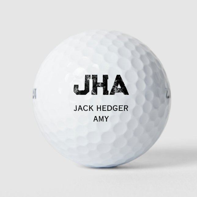 MINIMALIST BLACK THREE LETTER MONOGRAM NAME WHITE GOLF BALLS (Front)