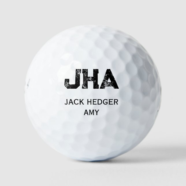 MINIMALIST BLACK THREE LETTER MONOGRAM NAME WHITE GOLF BALLS (Front)