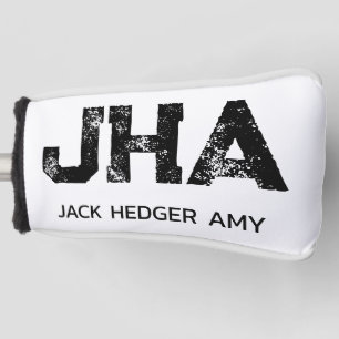 MINIMALIST BLACK THREE LETTER MONOGRAM NAME WHITE GOLF HEAD COVER