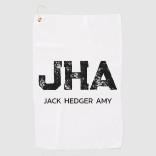 MINIMALIST BLACK THREE LETTER MONOGRAM NAME WHITE GOLF TOWEL