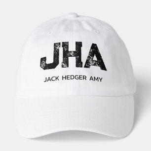 MINIMALIST BLACK THREE LETTER MONOGRAM NAME WHITE HAT