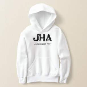 MINIMALIST BLACK THREE LETTER MONOGRAM NAME WHITE HOODIE