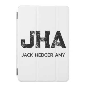 MINIMALIST BLACK THREE LETTER MONOGRAM NAME WHITE iPad MINI COVER