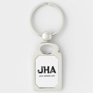 MINIMALIST BLACK THREE LETTER MONOGRAM NAME WHITE KEYCHAIN