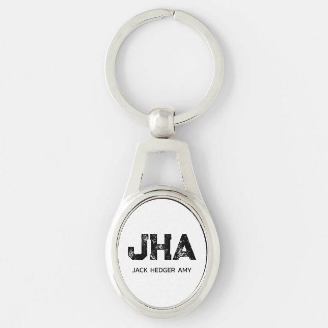 MINIMALIST BLACK THREE LETTER MONOGRAM NAME WHITE KEYCHAIN (Front)