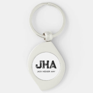 MINIMALIST BLACK THREE LETTER MONOGRAM NAME WHITE KEYCHAIN