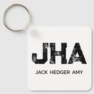 MINIMALIST BLACK THREE LETTER MONOGRAM NAME WHITE KEYCHAIN