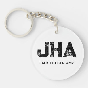 MINIMALIST BLACK THREE LETTER MONOGRAM NAME WHITE KEYCHAIN