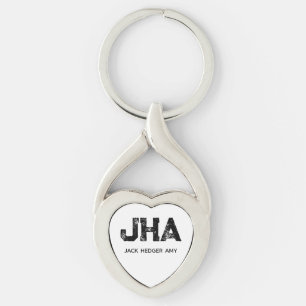 MINIMALIST BLACK THREE LETTER MONOGRAM NAME WHITE KEYCHAIN