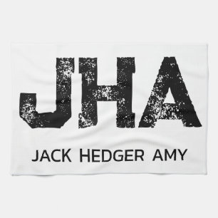 MINIMALIST BLACK THREE LETTER MONOGRAM NAME WHITE KITCHEN TOWEL