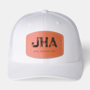 MINIMALIST BLACK THREE LETTER MONOGRAM NAME WHITE LEATHER PATCH HAT