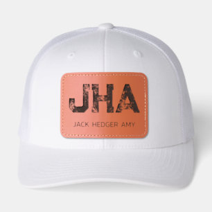 MINIMALIST BLACK THREE LETTER MONOGRAM NAME WHITE LEATHER PATCH HAT