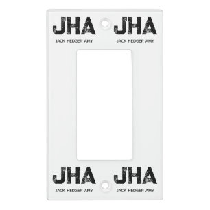 MINIMALIST BLACK THREE LETTER MONOGRAM NAME WHITE LIGHT SWITCH COVER