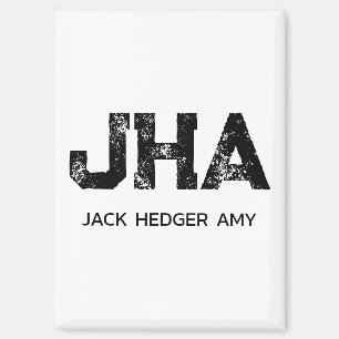 MINIMALIST BLACK THREE LETTER MONOGRAM NAME WHITE MAGNET
