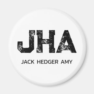 MINIMALIST BLACK THREE LETTER MONOGRAM NAME WHITE MAGNET