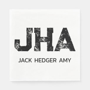 MINIMALIST BLACK THREE LETTER MONOGRAM NAME WHITE NAPKINS