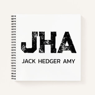 MINIMALIST BLACK THREE LETTER MONOGRAM NAME WHITE NOTEBOOK