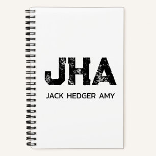 MINIMALIST BLACK THREE LETTER MONOGRAM NAME WHITE NOTEBOOK
